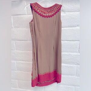 100% silk brown and pink flower dress